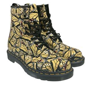 Dr Martens Boots Women Size 7 Yellow Black 1460 Butterfly 8-Eye Lace Up Shoe NEW